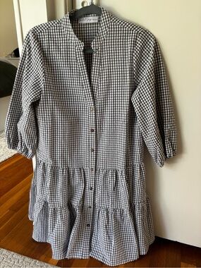 Petal & Pup Black and White Gingham Tiered Button-Front Dress